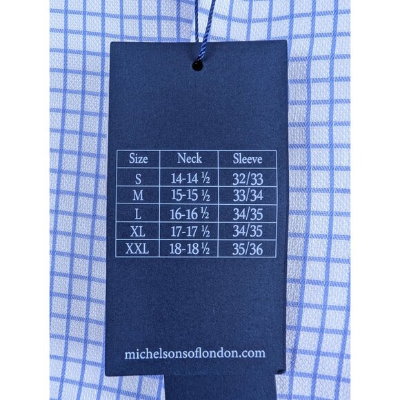 Michelsons of London Men's Medium Regular-Fit Blue Check Dress Shirt Long Sleeve - Picture 8 of 15